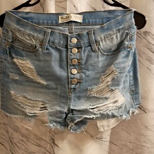 Mudd Women's Ripped Jean Shorts - Faded Blue